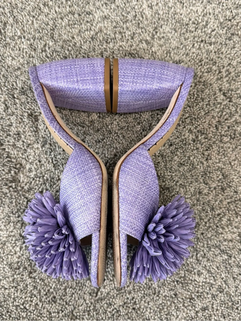 Antonio Melani Purple Raffia Pom Pom Mule Block Heel Slip On Women’s US 7 M
